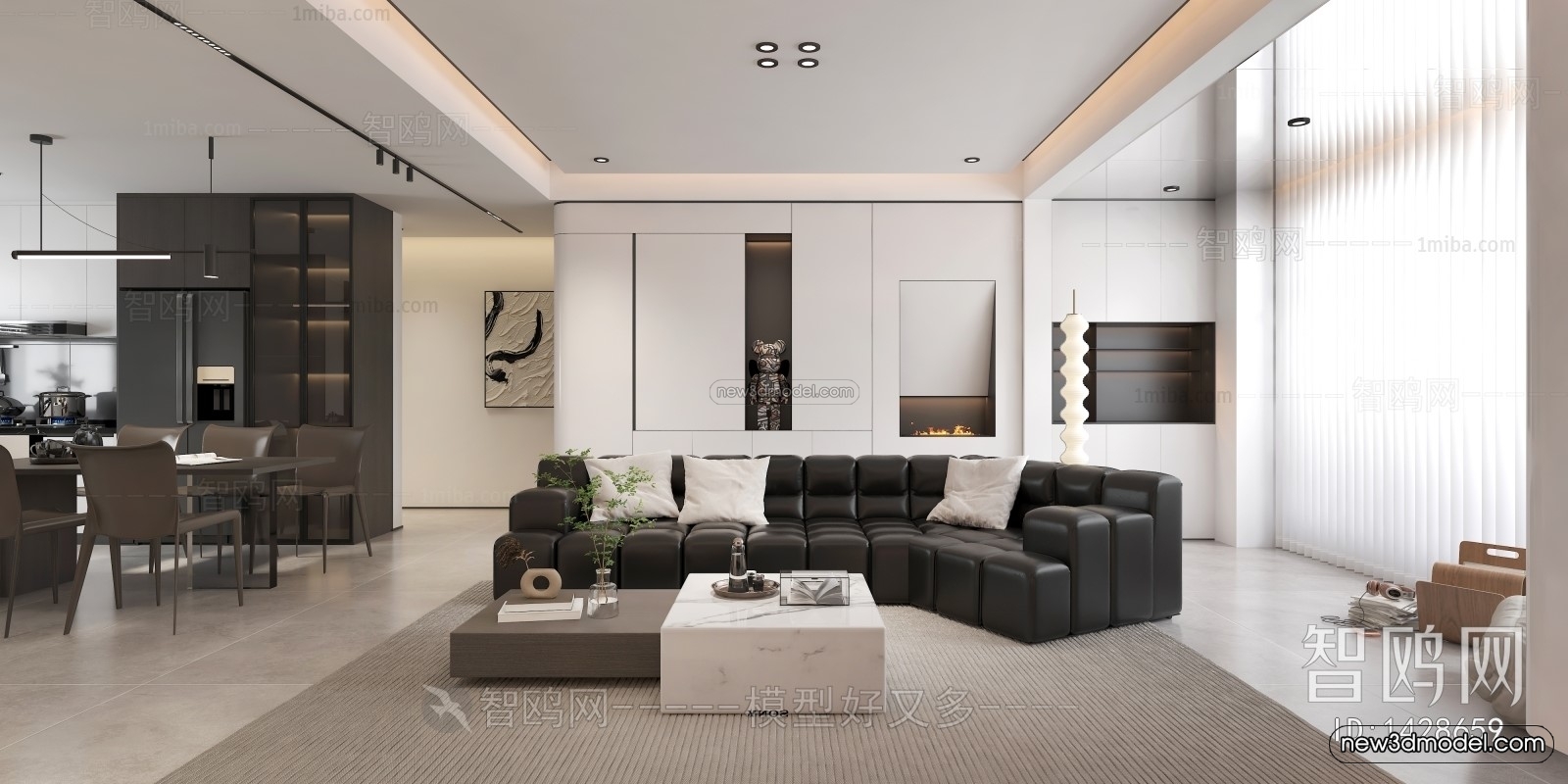 Modern Style Interior 3D Blocks and 3D Models – Living Room 3D Scene – 011 – CORONA - thumbnail 2