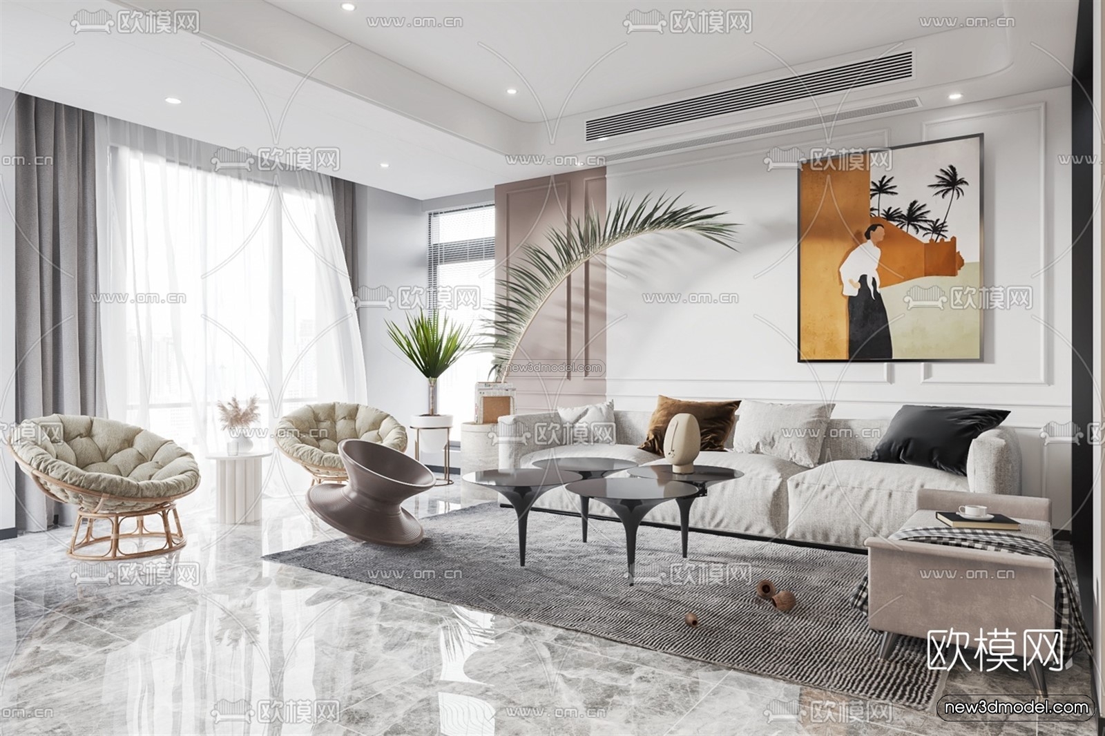 Luxury Style Interior 3D Blocks – Living Room 3D Model – 038 – VRAY - thumbnail 3