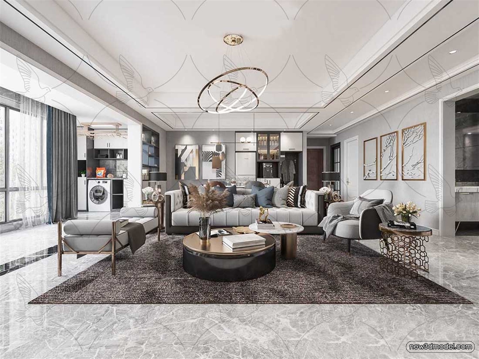 Luxury Style Interior 3D Blocks – Living Room 3D Model – 038 – VRAY - thumbnail 2