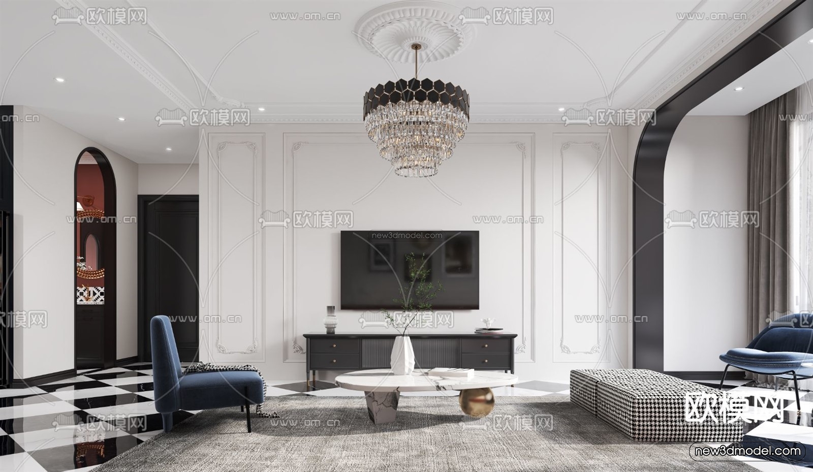 Cream Style Interior 3D Blocks – Living Room 3D Model – 037 – VRAY - thumbnail 2