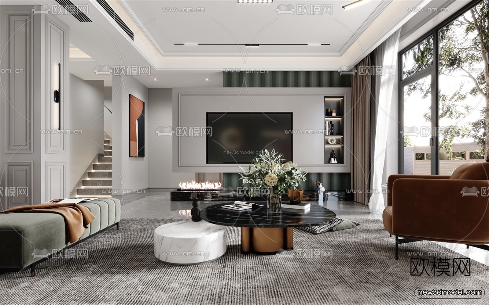 Luxury Style Interior 3D Blocks – Living Room 3D Model – 039 – VRAY - thumbnail 2