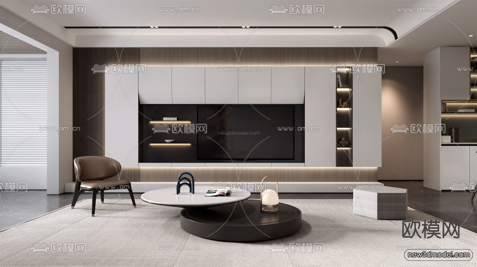 Modern Style Interior 3D Blocks – Living Room 3D Model – 067 – VRAY - thumbnail 3