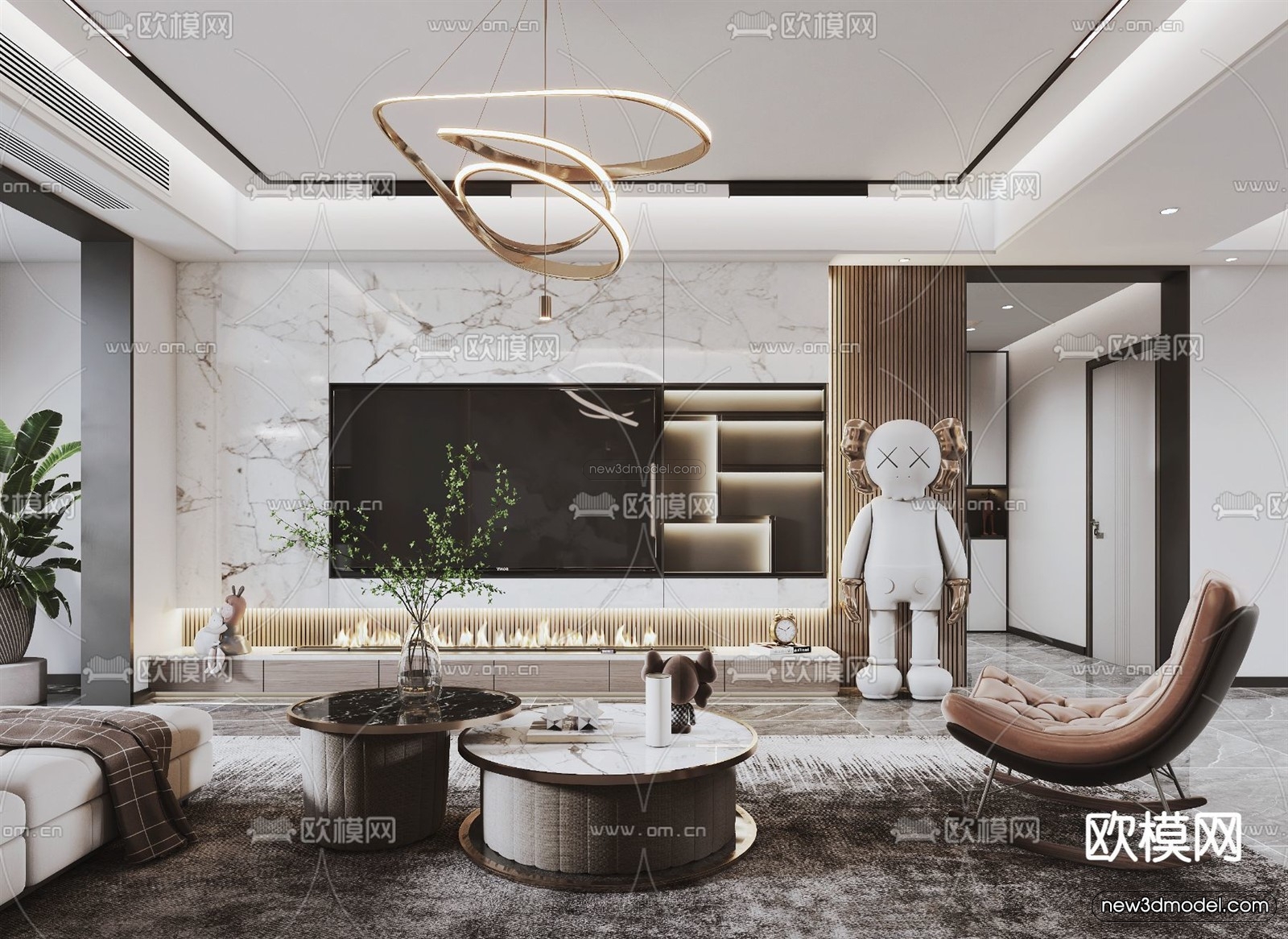 Luxury Style Interior 3D Blocks – Living Room 3D Model – 040 – VRAY - thumbnail 4