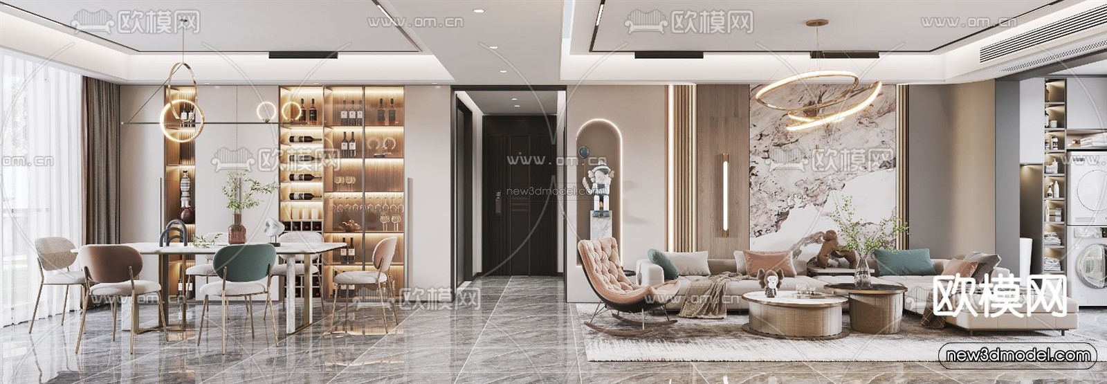Luxury Style Interior 3D Blocks – Living Room 3D Model – 040 – VRAY - thumbnail 3