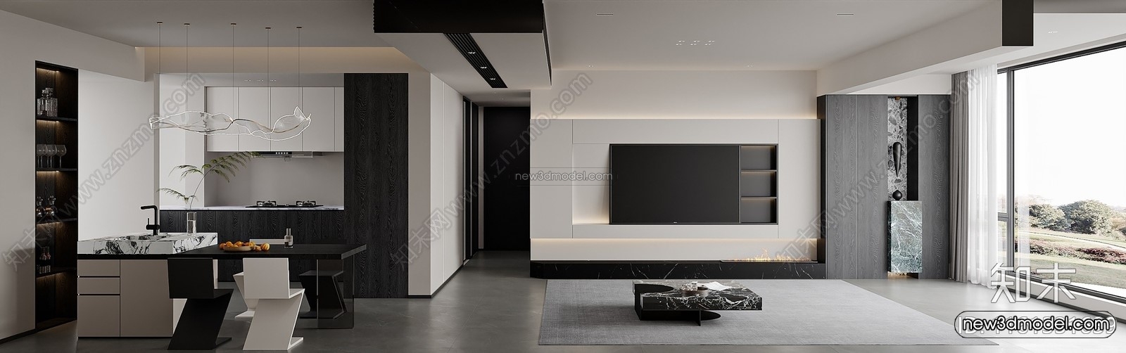 Modern Style Interior 3D Blocks and 3D Models – Living Room 3D Scene – 015 – CORONA - thumbnail 2
