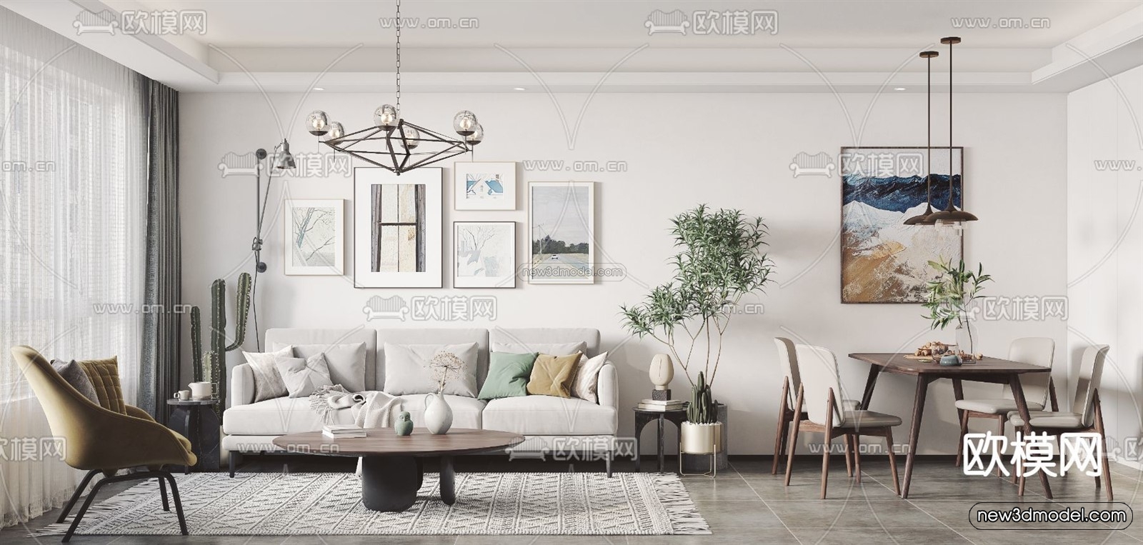 Nordic Style Interior 3D Blocks – Living Room 3D Model – 156 – VRAY - thumbnail 5