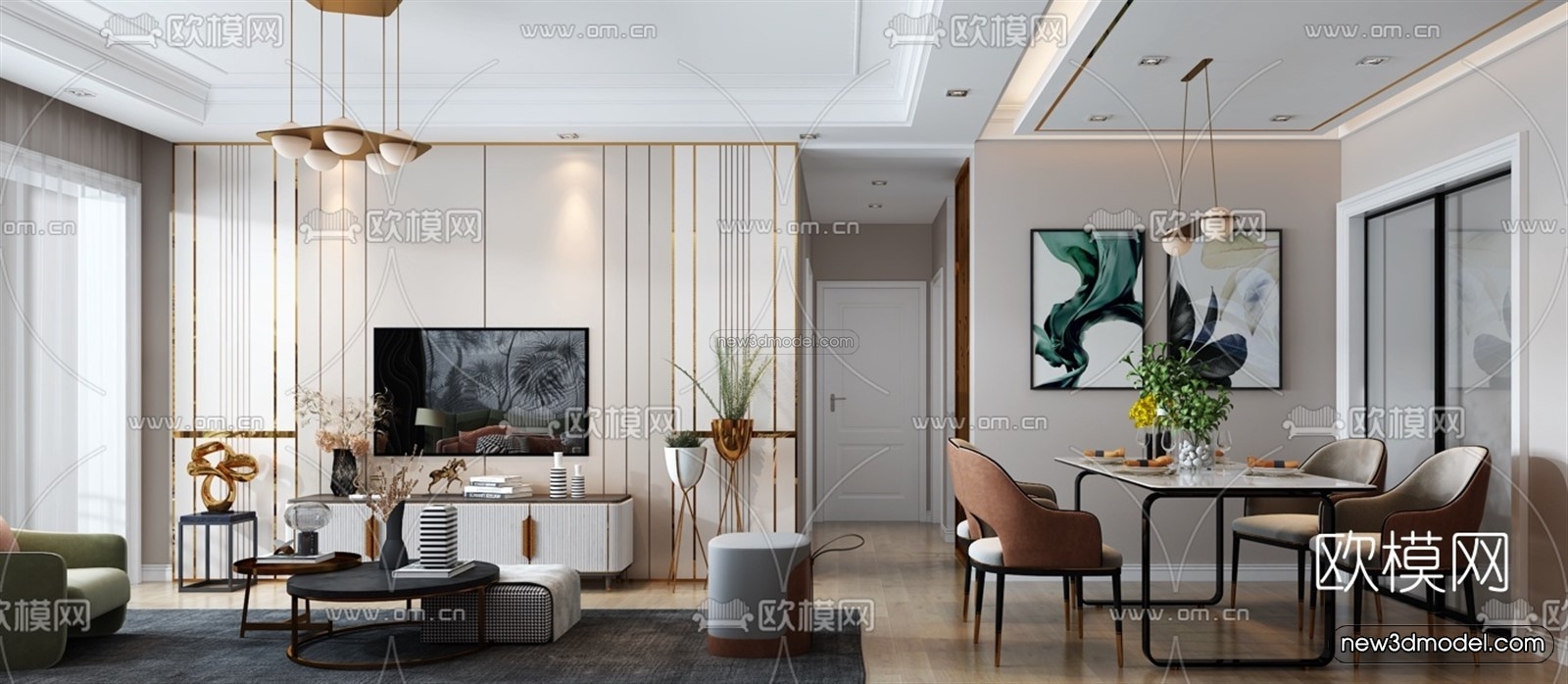 Nordic Style Interior 3D Blocks – Living Room 3D Model – 185 – VRAY - thumbnail 2