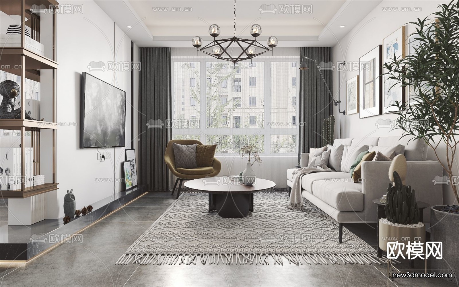 Nordic Style Interior 3D Blocks – Living Room 3D Model – 156 – VRAY - thumbnail 4
