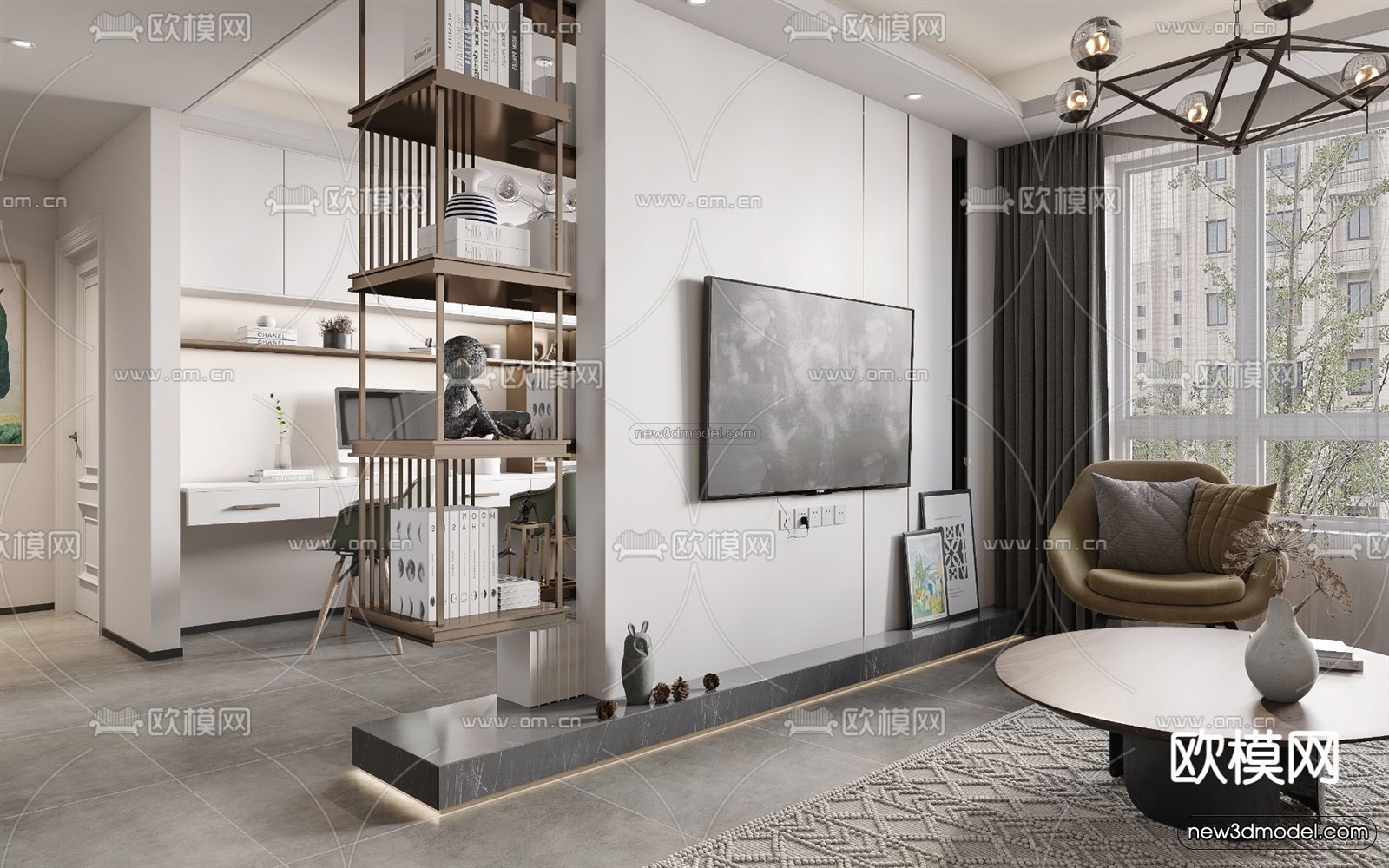 Nordic Style Interior 3D Blocks – Living Room 3D Model – 156 – VRAY - thumbnail 3