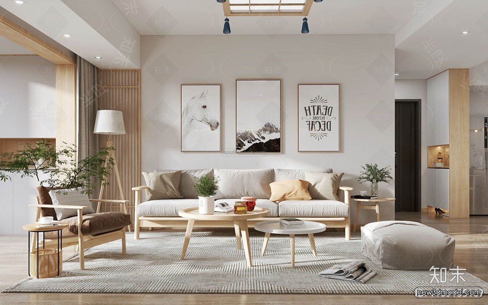 Nordic Style Interior 3D Blocks – Living Room 3D Model – 001 – VRAY - thumbnail 3