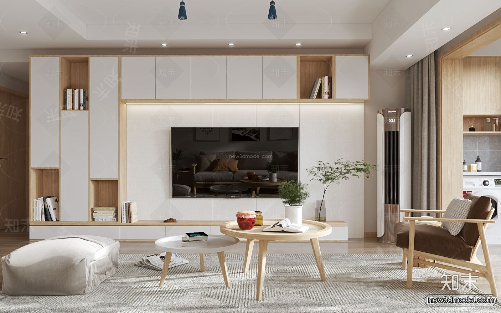 Nordic Style Interior 3D Blocks – Living Room 3D Model – 001 – VRAY - thumbnail 2