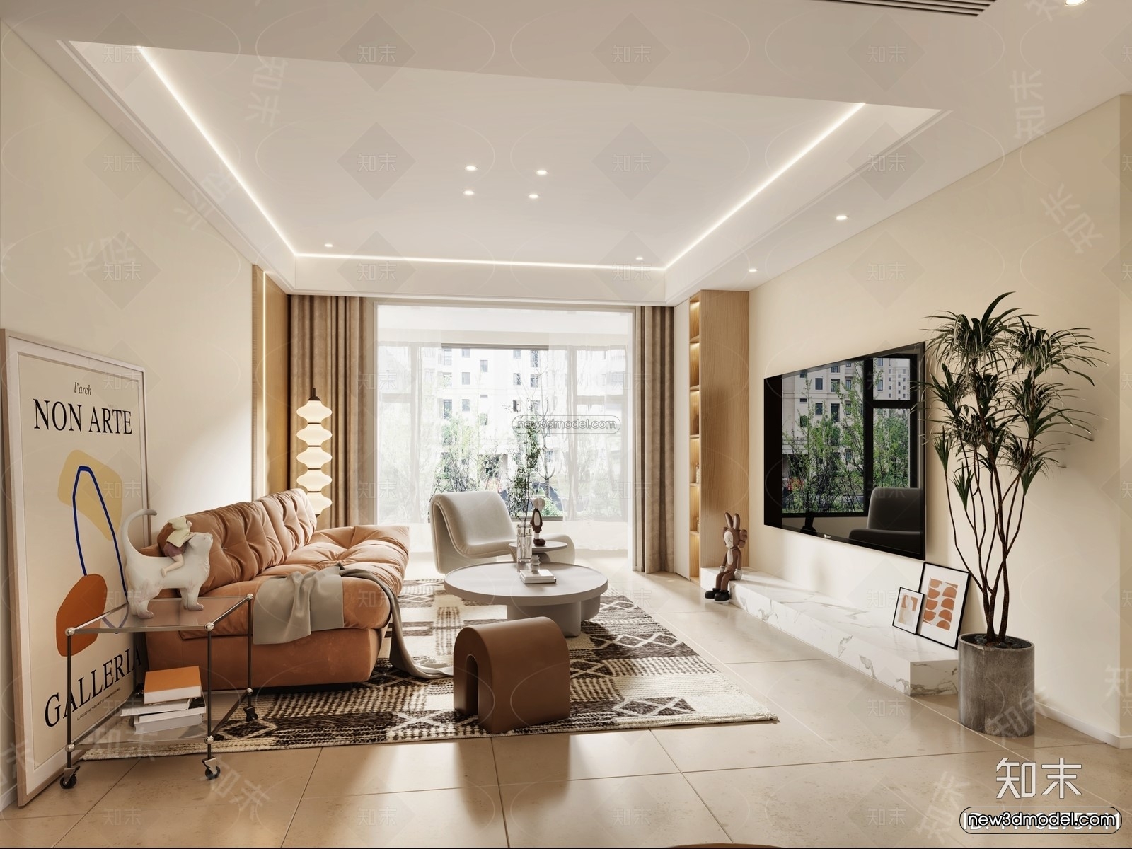 Nordic Style Interior 3D Blocks – Living Room 3D Model – 191 – VRAY - thumbnail 2