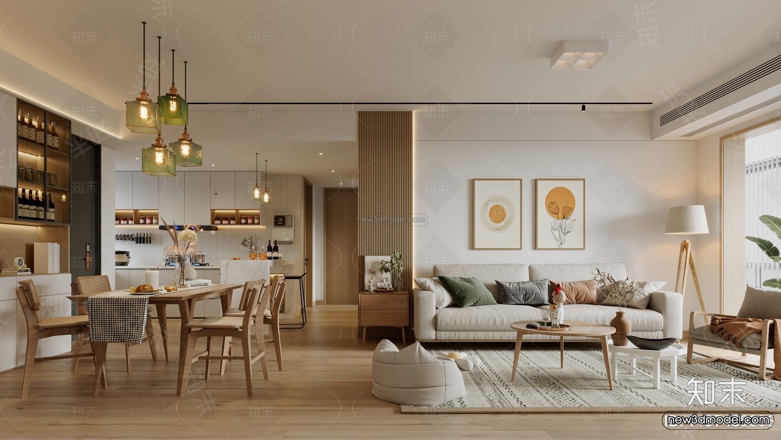 Nordic Style Interior 3D Blocks – Living Room 3D Model – 246 – VRAY - thumbnail 4