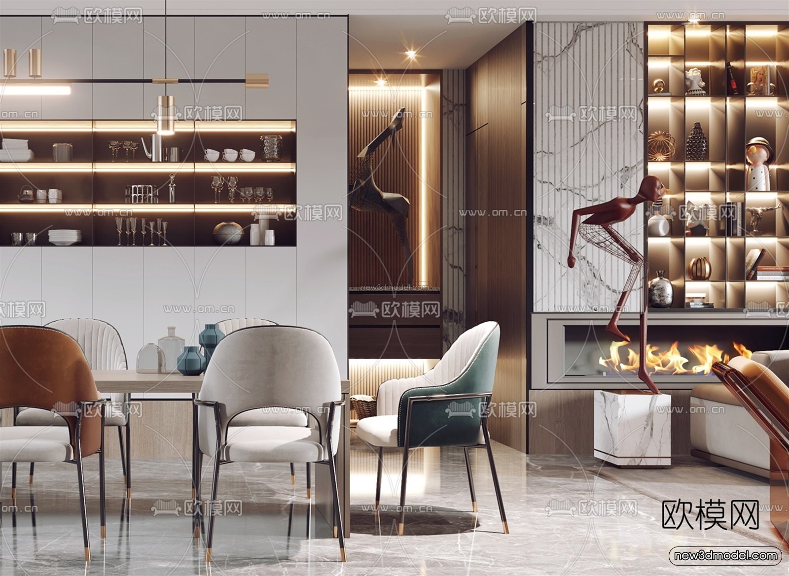 Luxury Style Interior 3D Blocks – Living Room 3D Model – 044 – VRAY - thumbnail 5