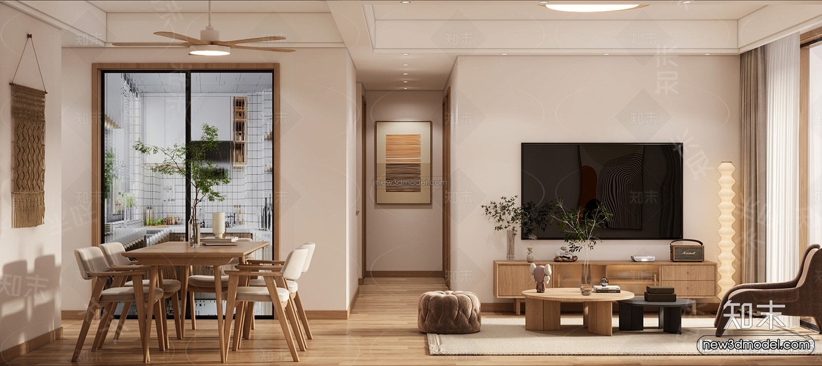 Nordic Style Interior 3D Blocks – Living Room 3D Model – 257 – VRAY - thumbnail 2