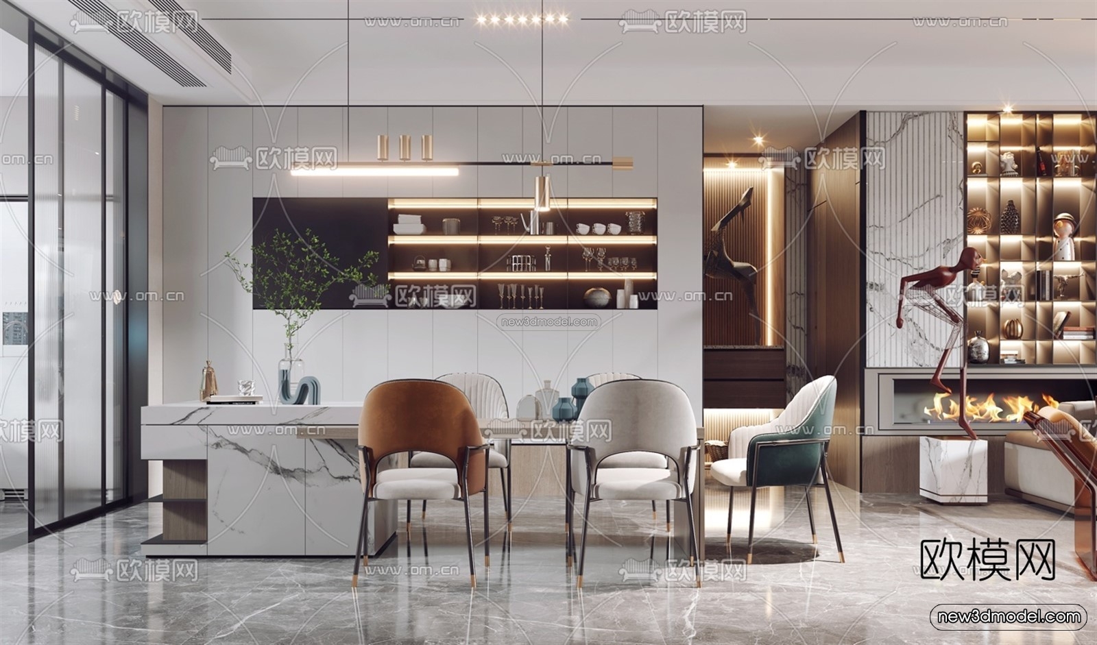 Luxury Style Interior 3D Blocks – Living Room 3D Model – 044 – VRAY - thumbnail 2