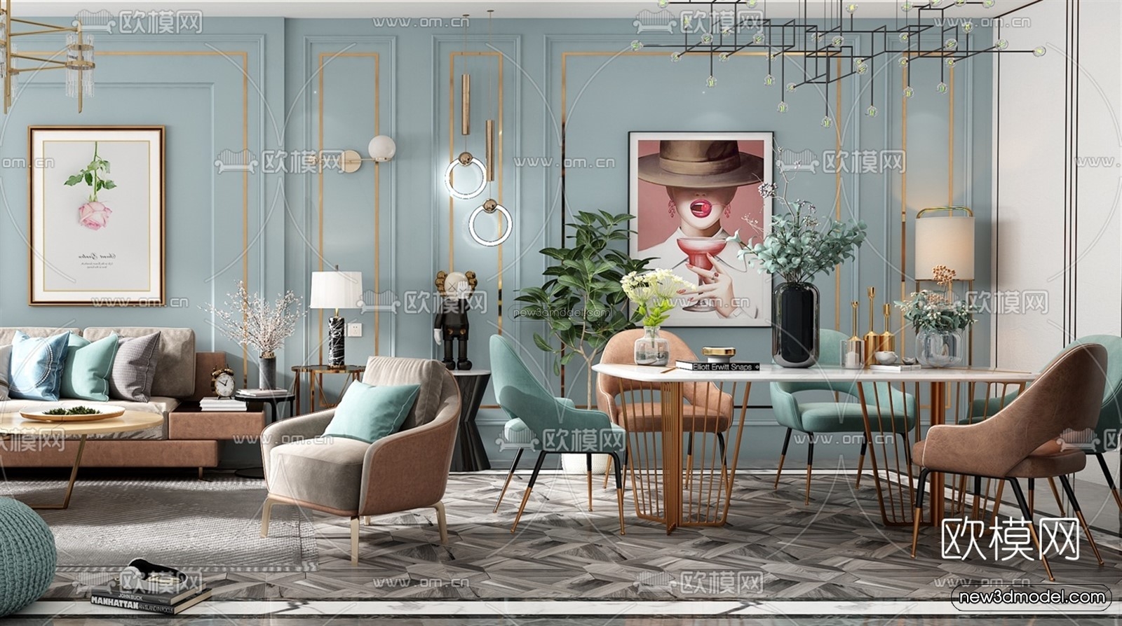 Morandi Style Interior 3D Blocks – Living Room 3D Scene – 038 – VRAY - thumbnail 2