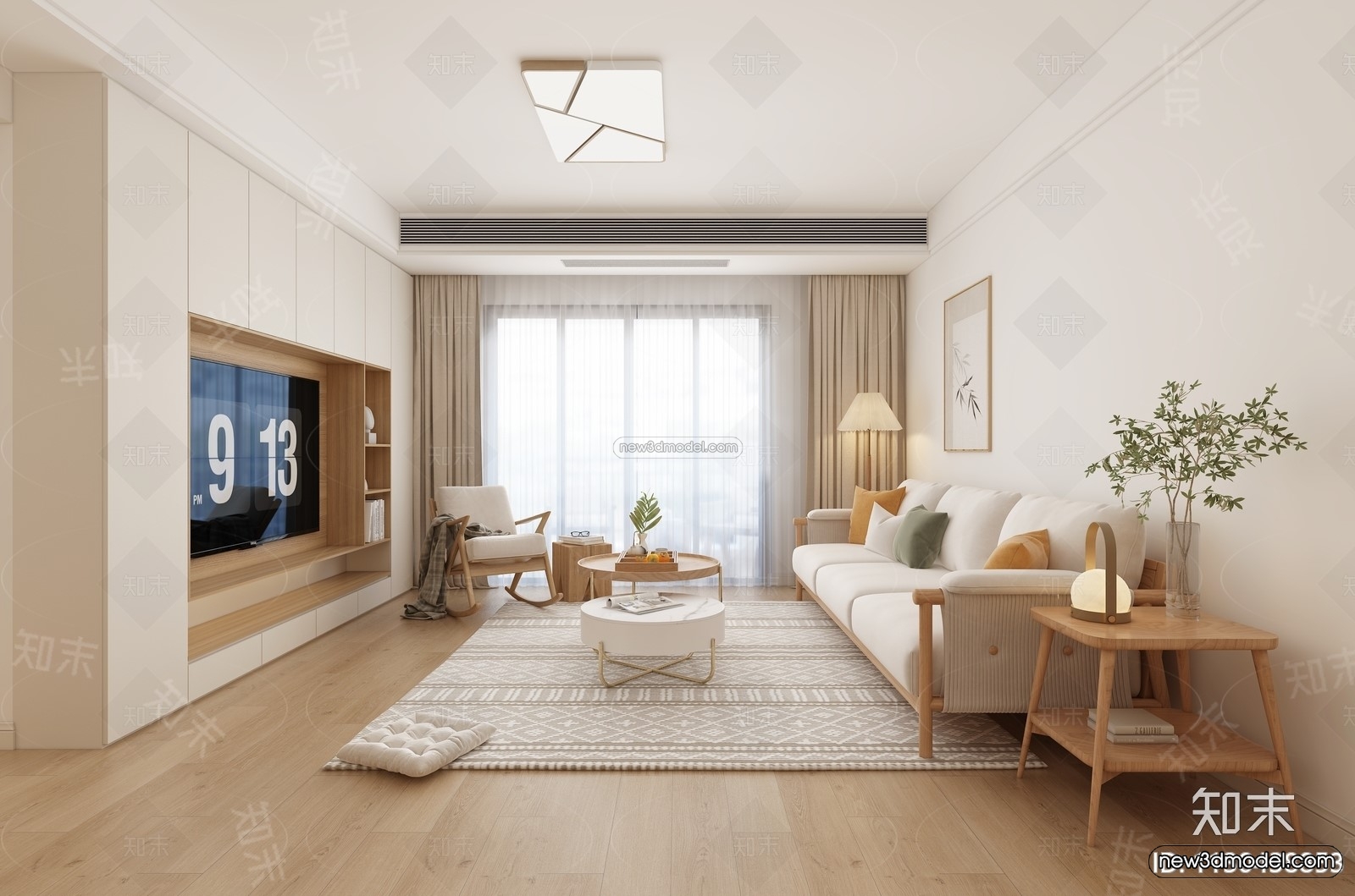 Nordic Style Interior 3D Blocks – Living Room 3D Model – 035 – VRAY - thumbnail 4