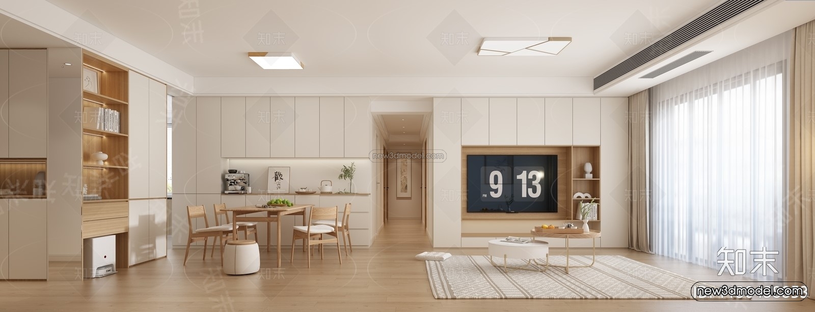 Nordic Style Interior 3D Blocks – Living Room 3D Model – 035 – VRAY - thumbnail 2