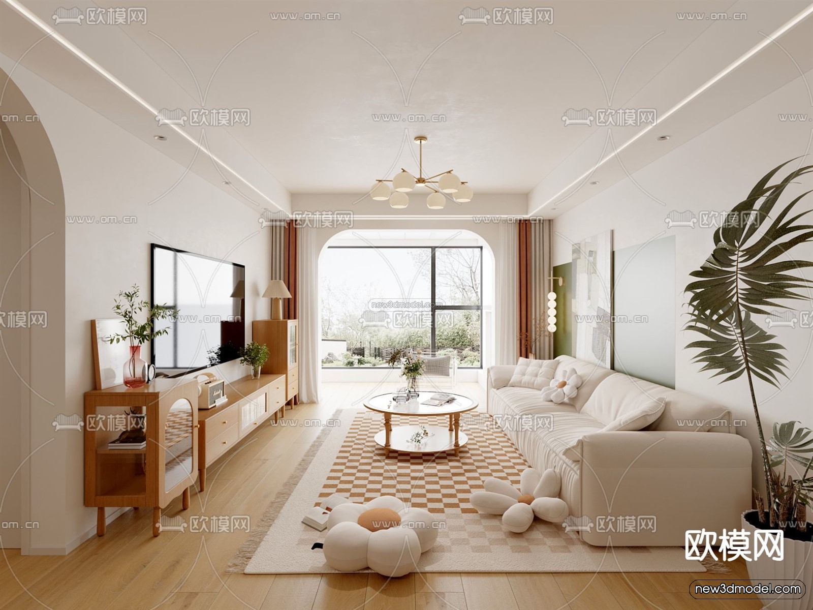 Nordic Style Interior 3D Blocks – Living Room 3D Model – 056 – CORONA - thumbnail 4