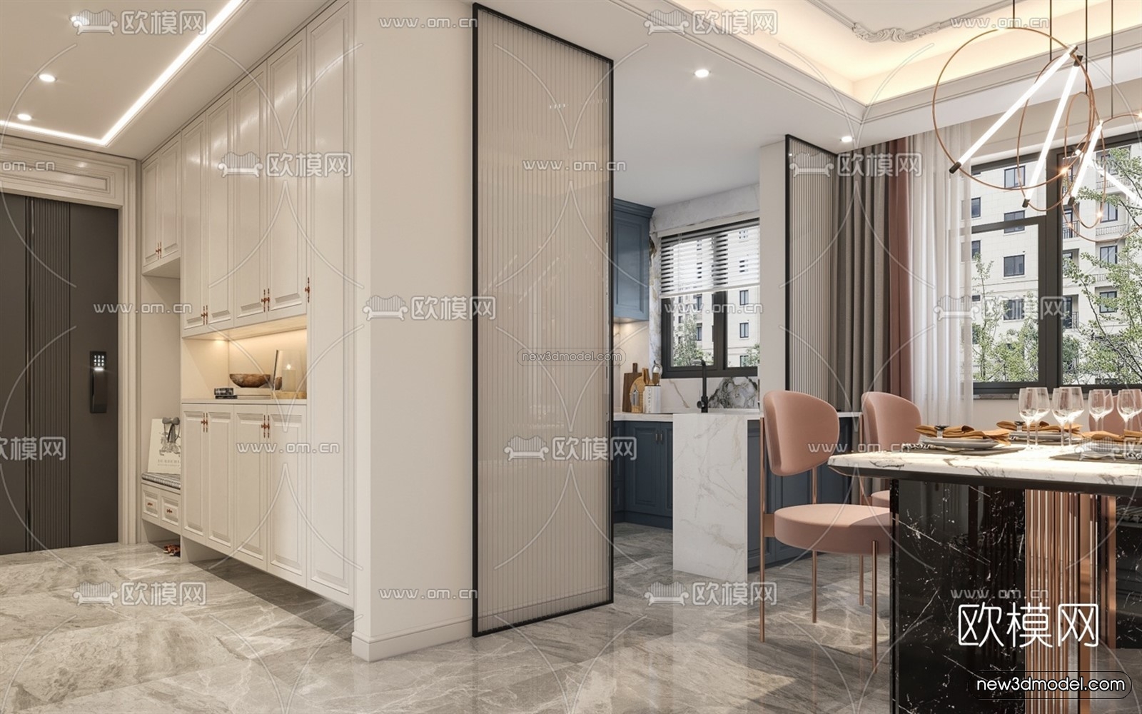 Cream Style Interior 3D Blocks – Living Room 3D Model – 039 – VRAY - thumbnail 3