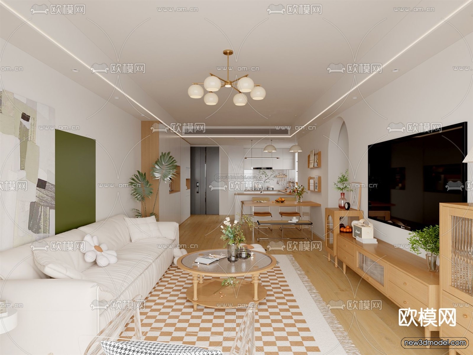 Nordic Style Interior 3D Blocks – Living Room 3D Model – 056 – CORONA - thumbnail 3