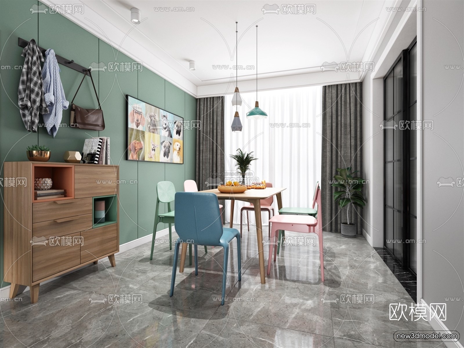 Morandi Style Interior 3D Blocks – Living Room 3D Scene – 039 – VRAY - thumbnail 3