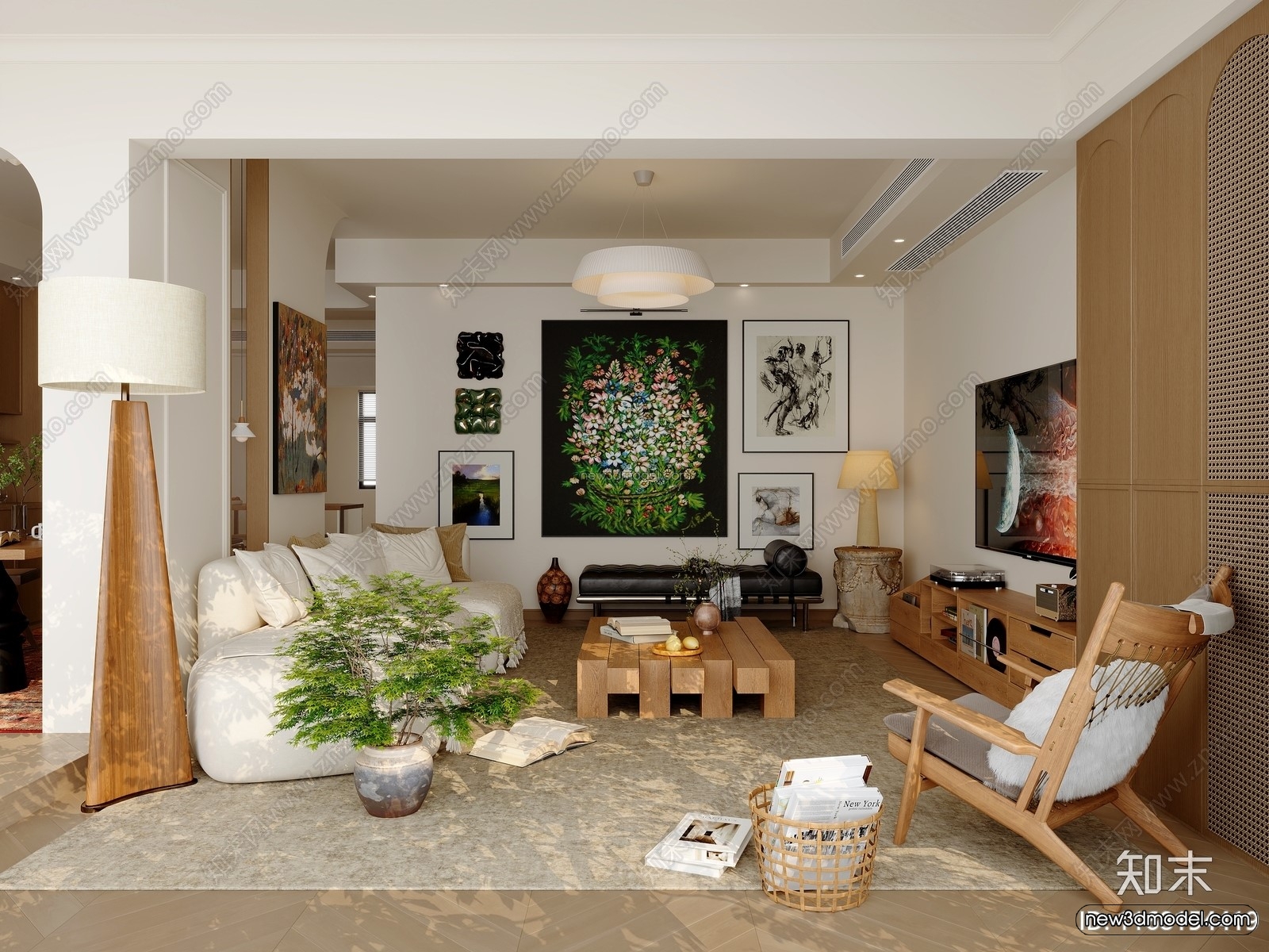 Nordic Style Interior 3D Blocks – Living Room 3D Model – 089 – CORONA - thumbnail 3
