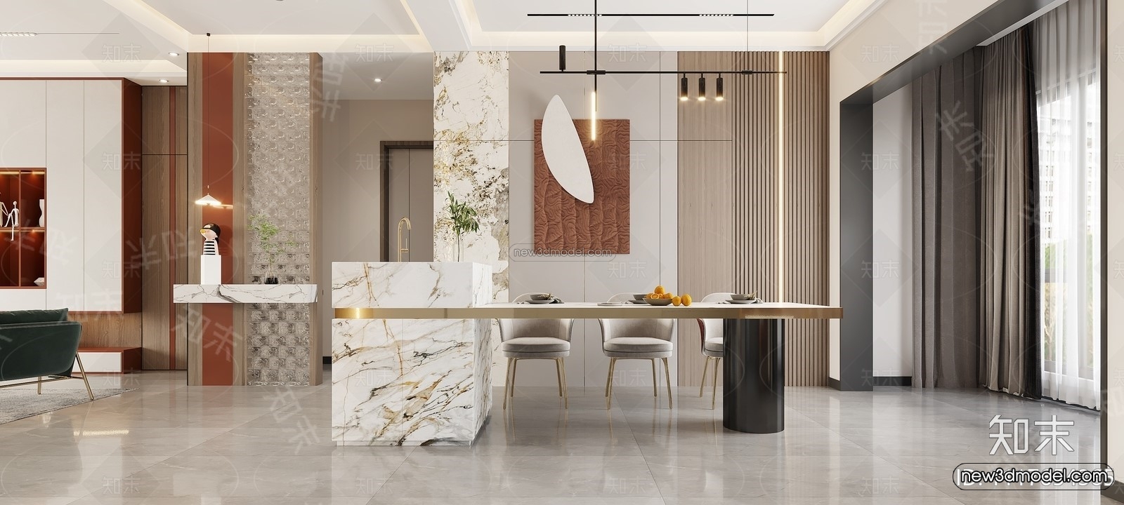 Modern Style Interior 3D Blocks – Living Room 3D Model – 068 – VRAY - thumbnail 4