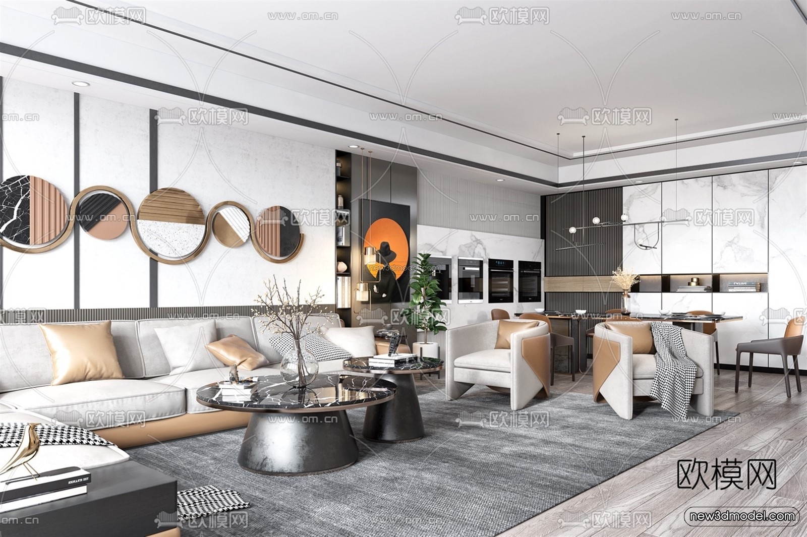 Luxury Style Interior 3D Blocks – Living Room 3D Model – 045 – VRAY - thumbnail 4