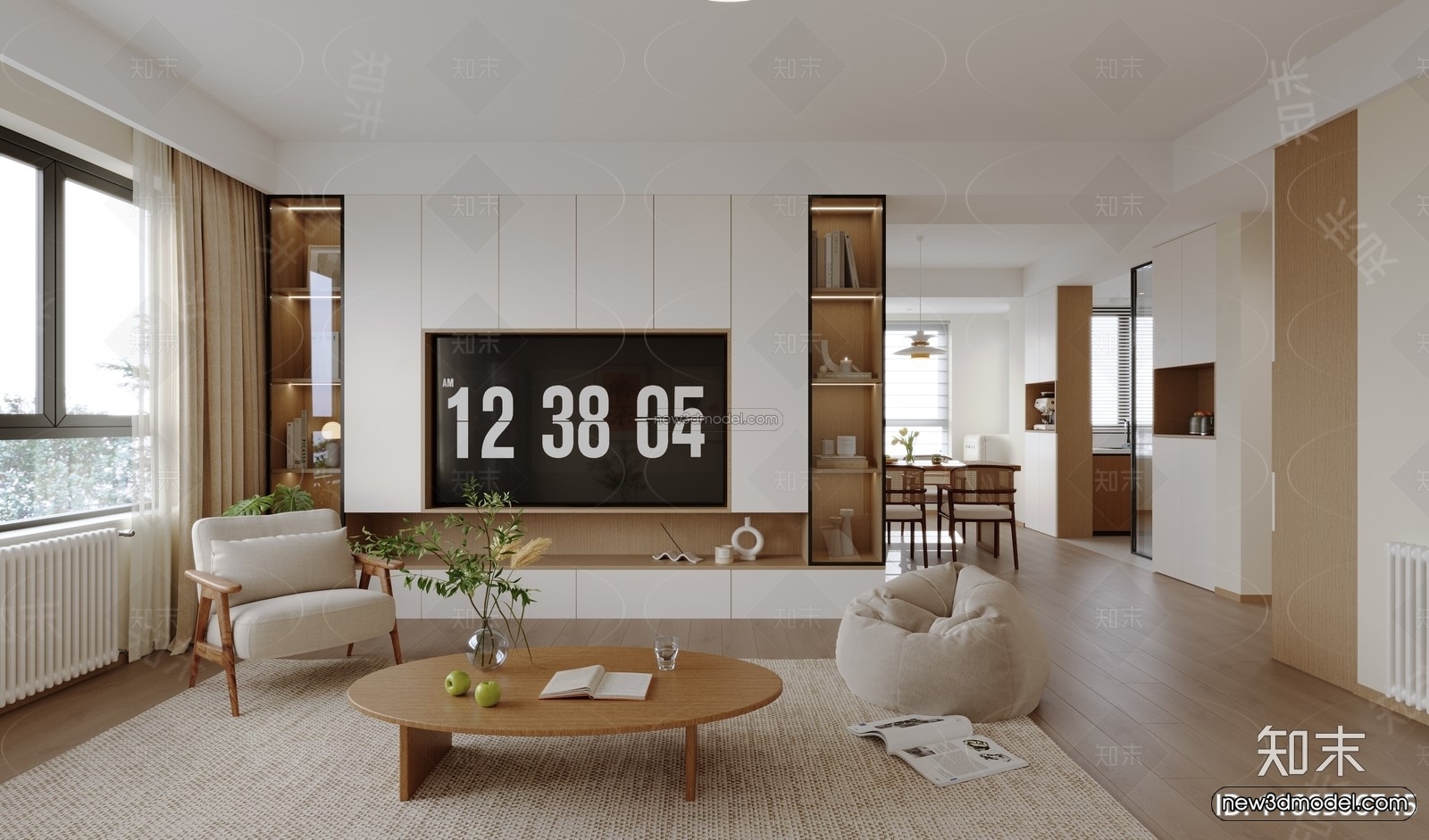 Nordic Style Interior 3D Blocks – Living Room 3D Model – 122 – CORONA - thumbnail 2