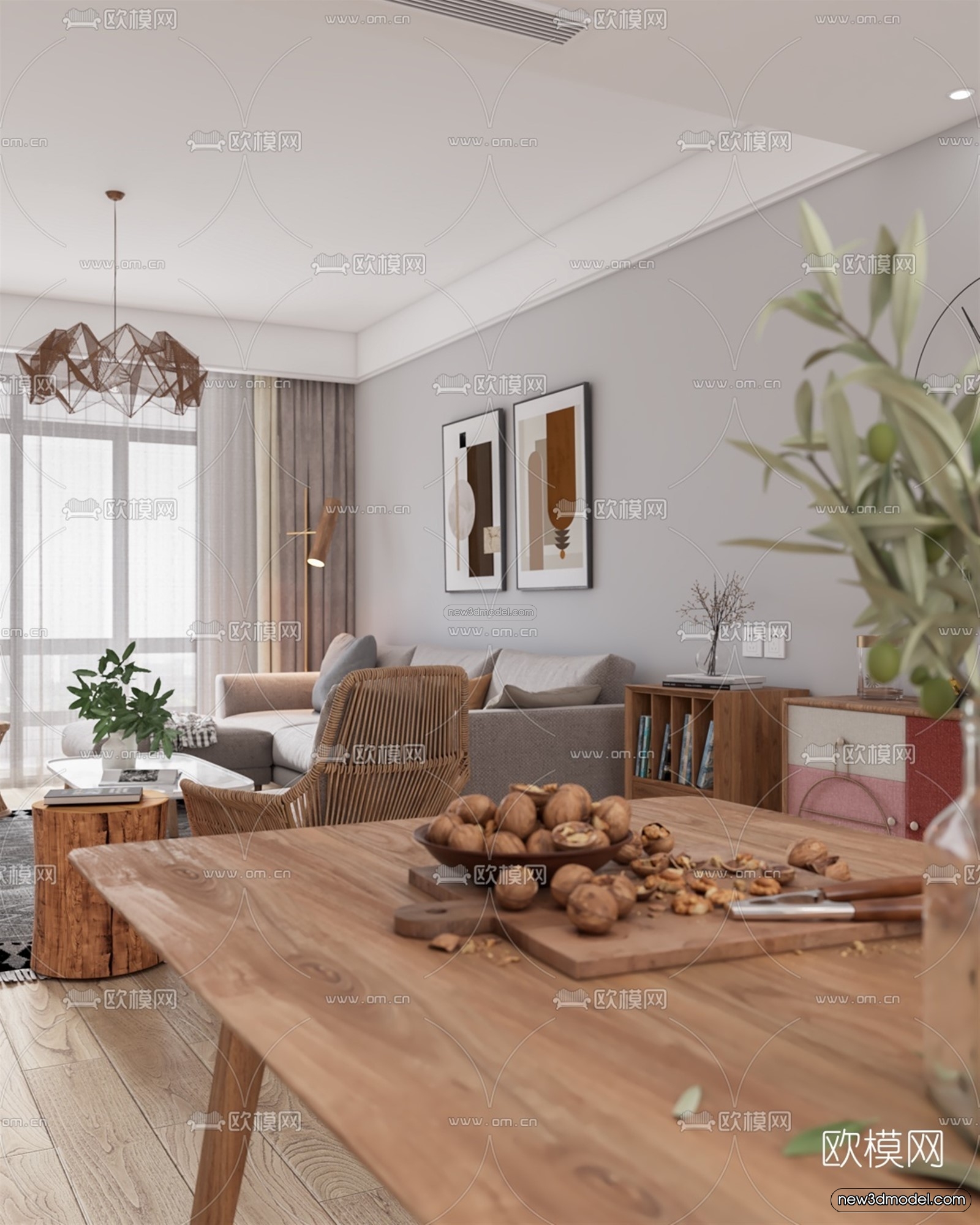 Nordic Style Interior 3D Blocks – Living Room 3D Model – 158 – VRAY - thumbnail 3