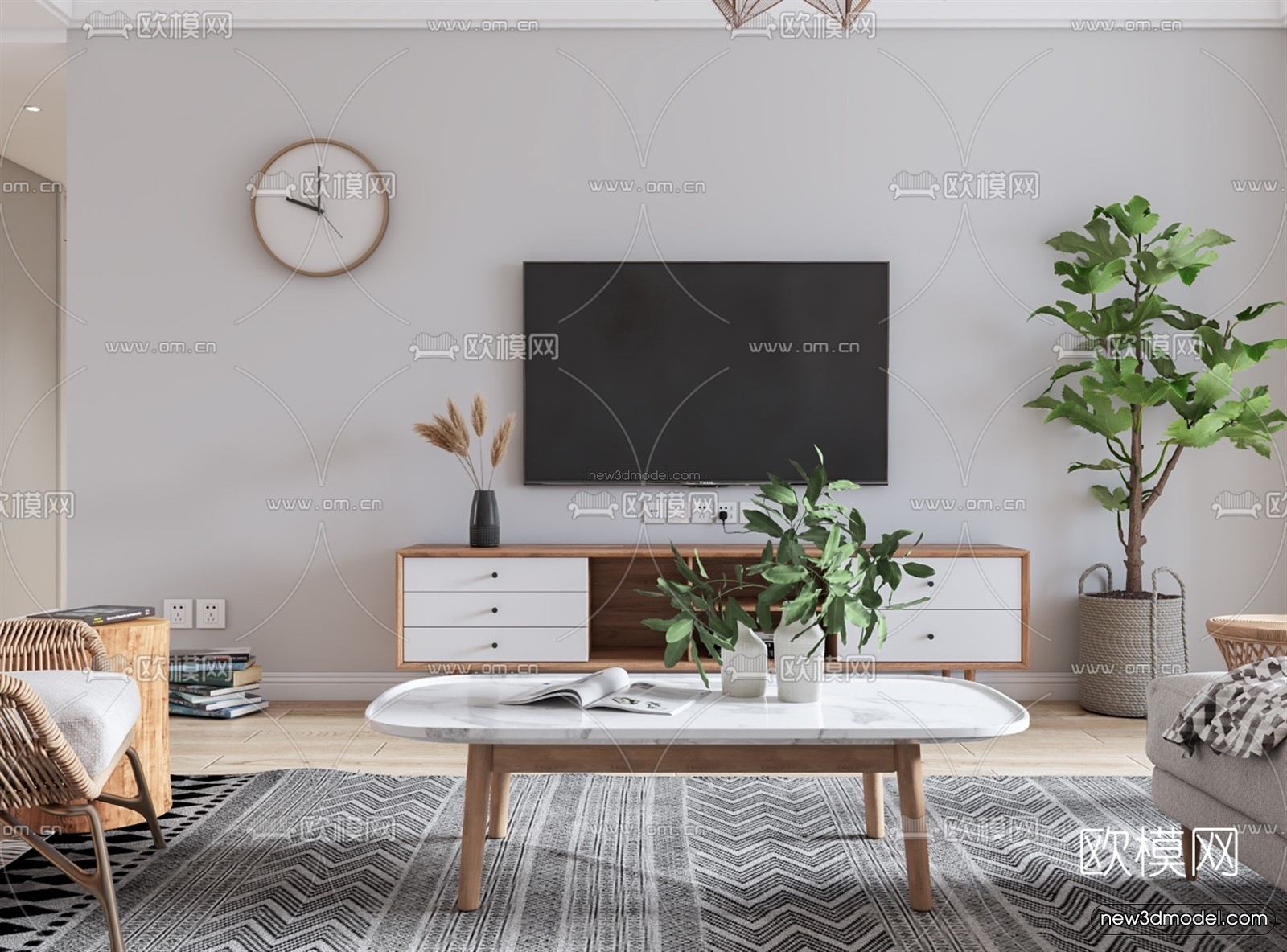 Nordic Style Interior 3D Blocks – Living Room 3D Model – 158 – VRAY - thumbnail 2