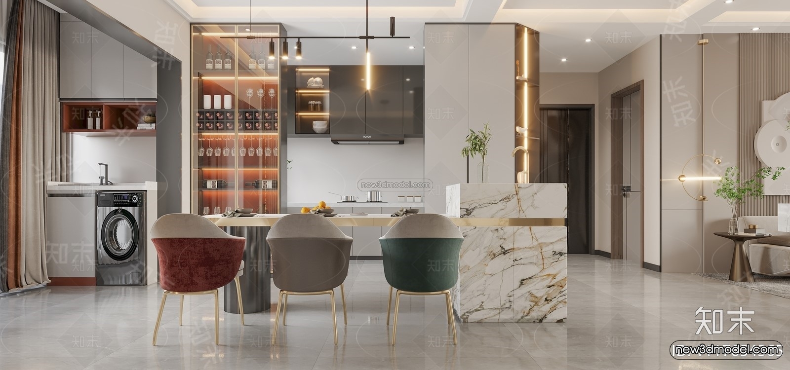 Modern Style Interior 3D Blocks – Living Room 3D Model – 068 – VRAY - thumbnail 3