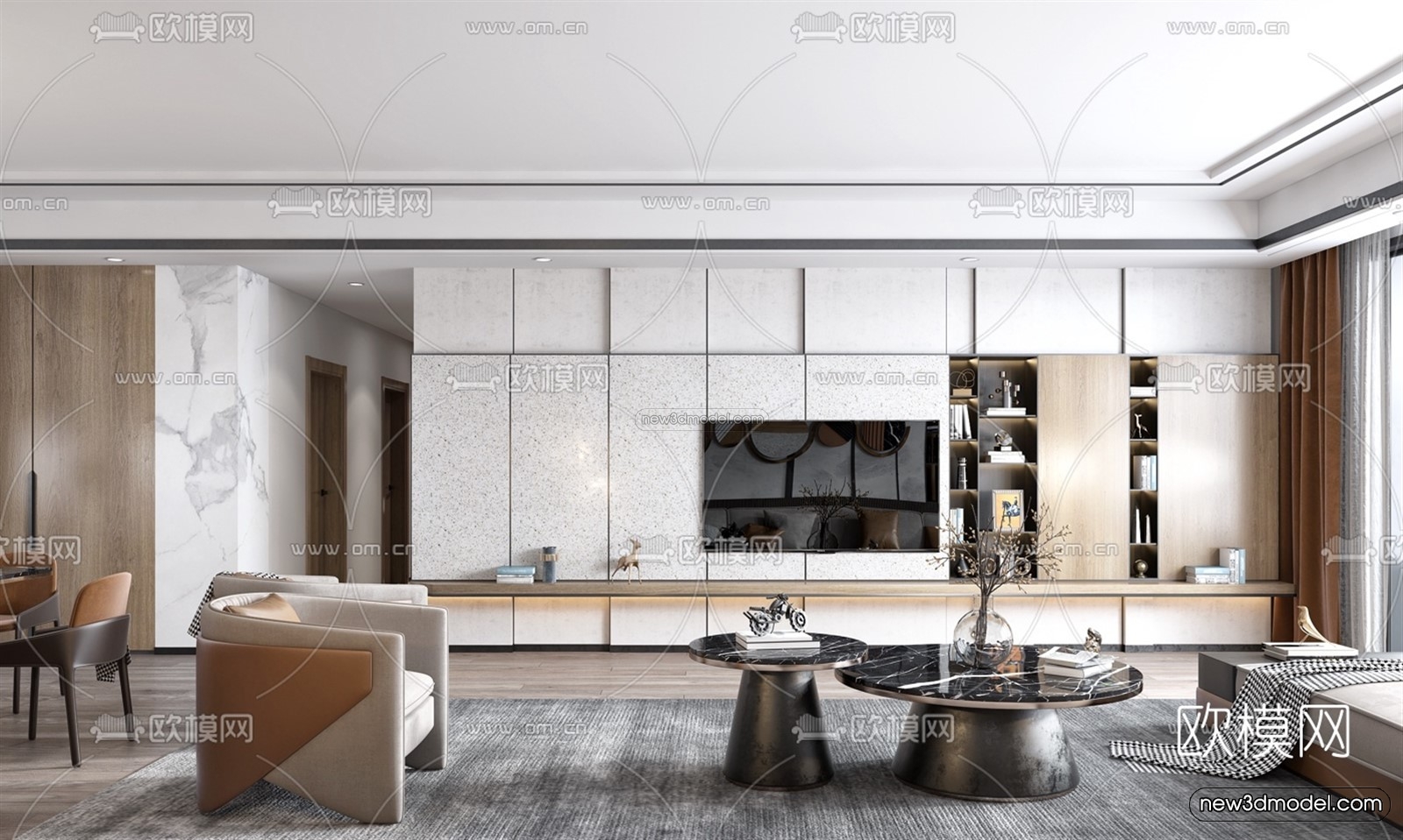 Luxury Style Interior 3D Blocks – Living Room 3D Model – 045 – VRAY - thumbnail 2