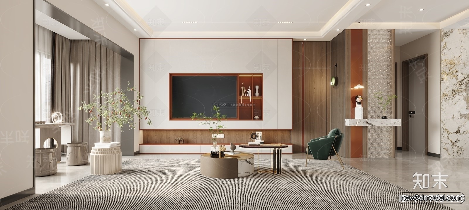 Modern Style Interior 3D Blocks – Living Room 3D Model – 068 – VRAY - thumbnail 2