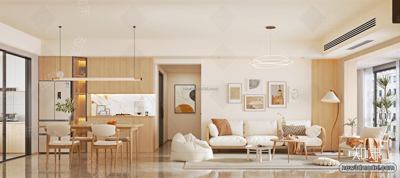 Nordic Style Interior 3D Blocks – Living Room 3D Model – 134 – VRAY - thumbnail 3