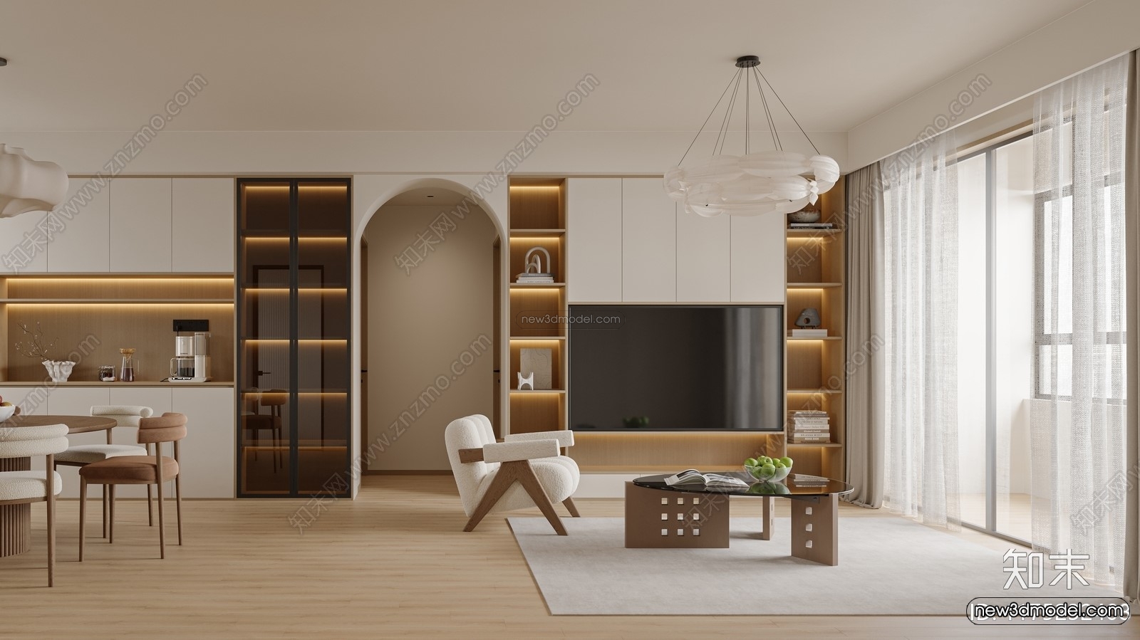 Nordic Style Interior 3D Blocks – Living Room 3D Model – 186 – CORONA - thumbnail 4