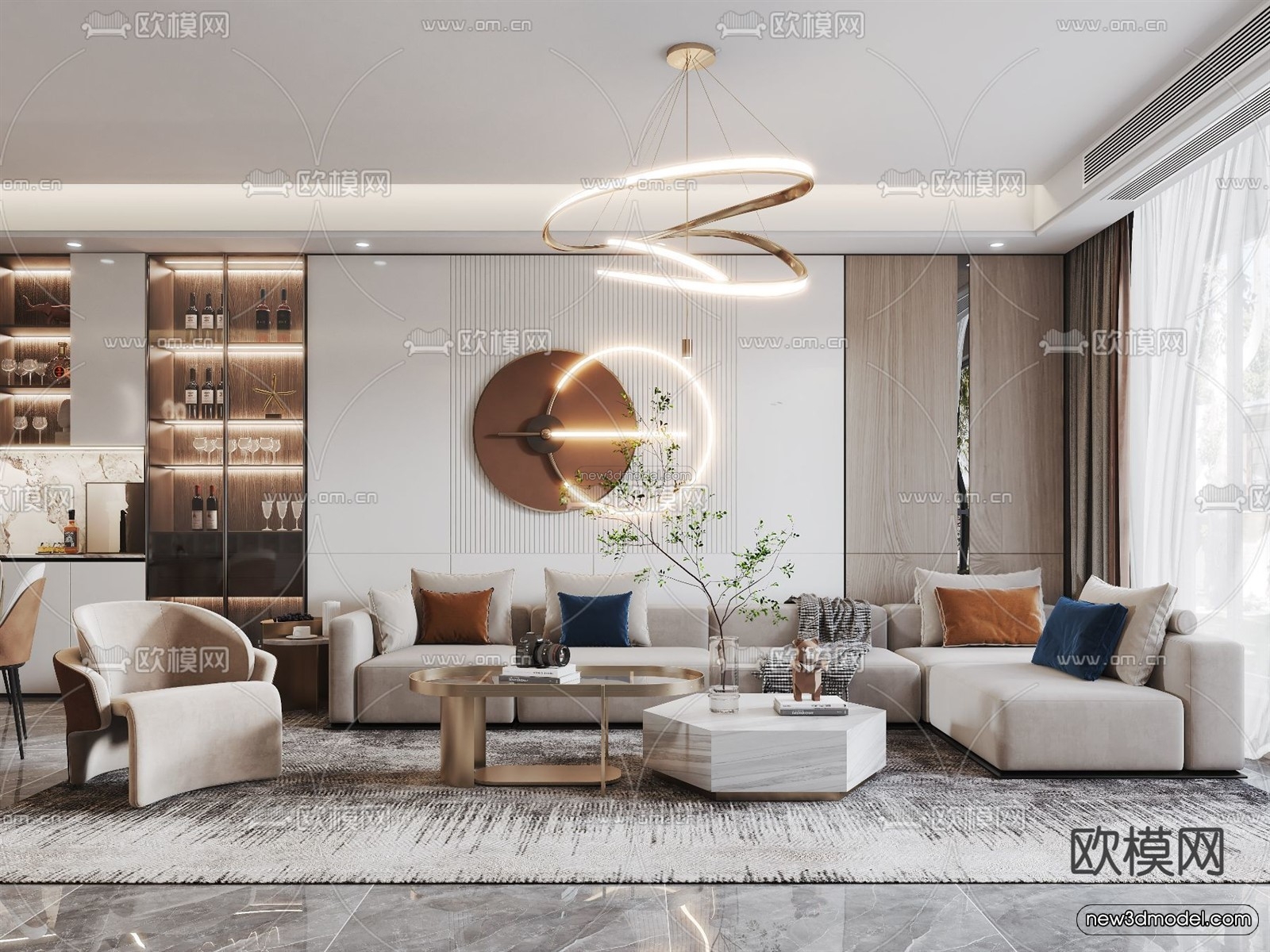 Luxury Style Interior 3D Blocks – Living Room 3D Model – 046 – VRAY - thumbnail 4