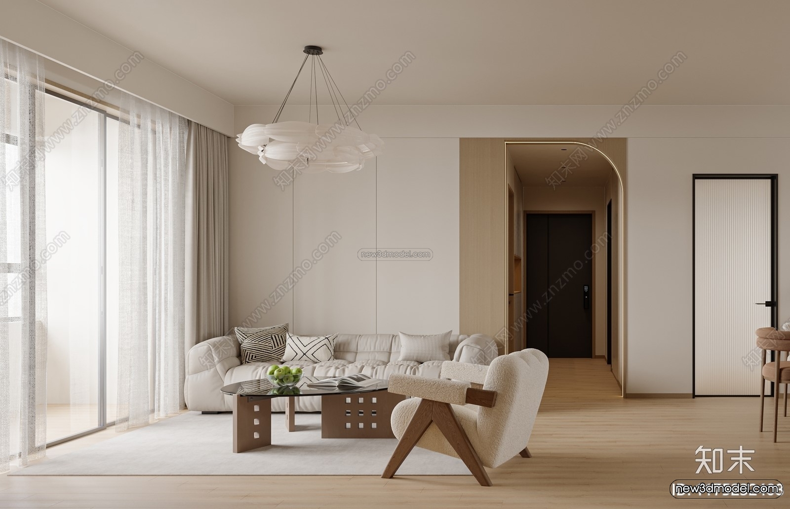 Nordic Style Interior 3D Blocks – Living Room 3D Model – 186 – CORONA - thumbnail 3