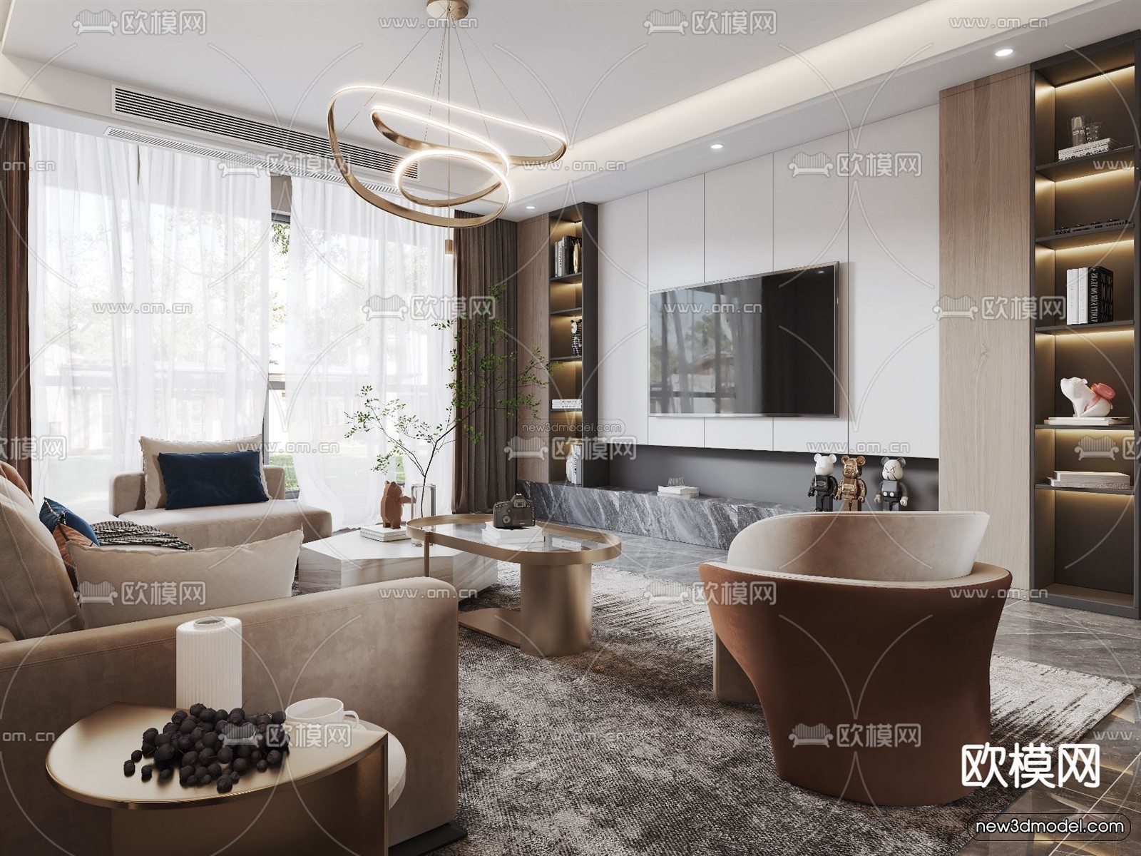 Luxury Style Interior 3D Blocks – Living Room 3D Model – 046 – VRAY - thumbnail 3
