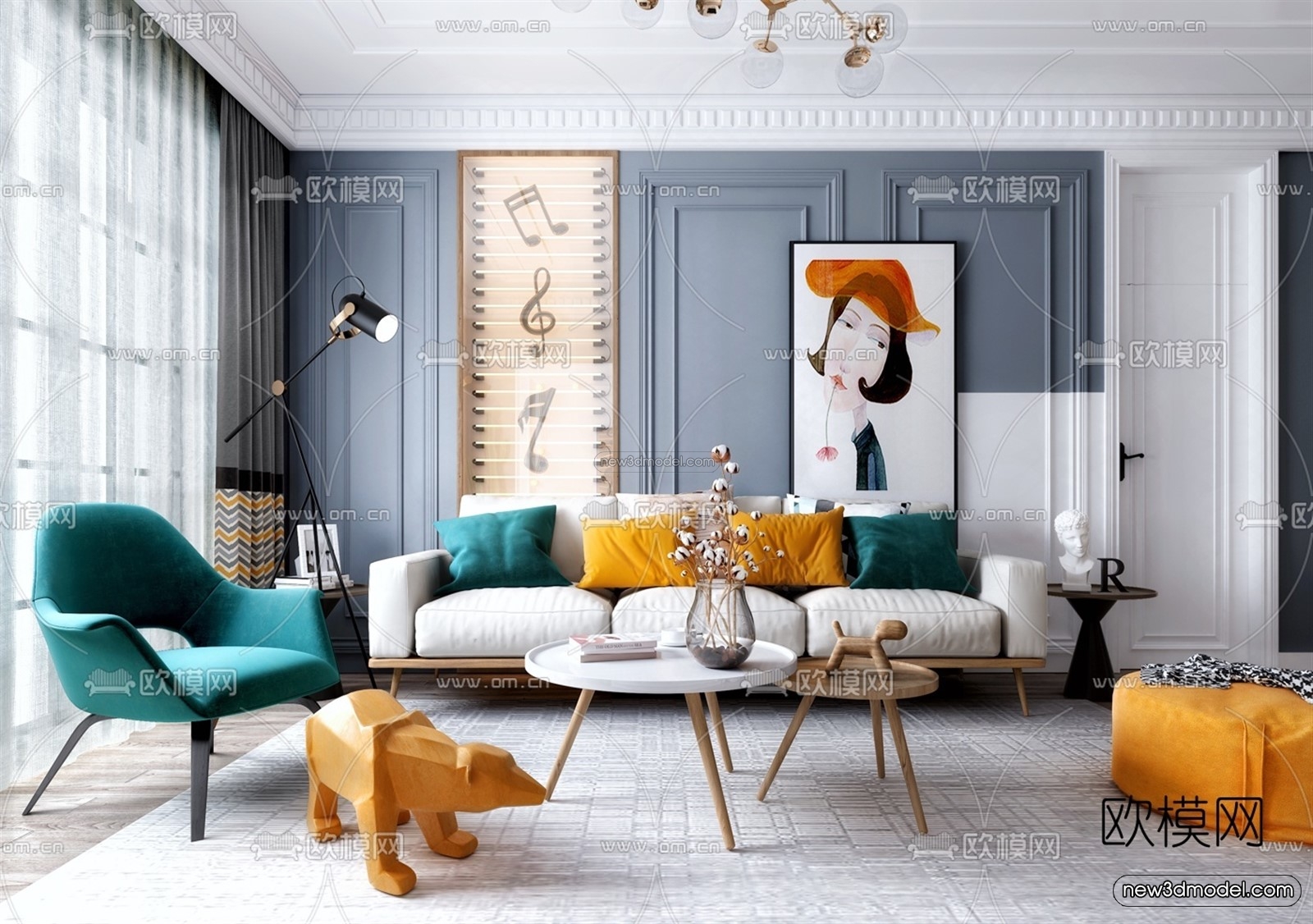 Morandi Style Interior 3D Blocks – Living Room 3D Scene – 040 – VRAY - thumbnail 2