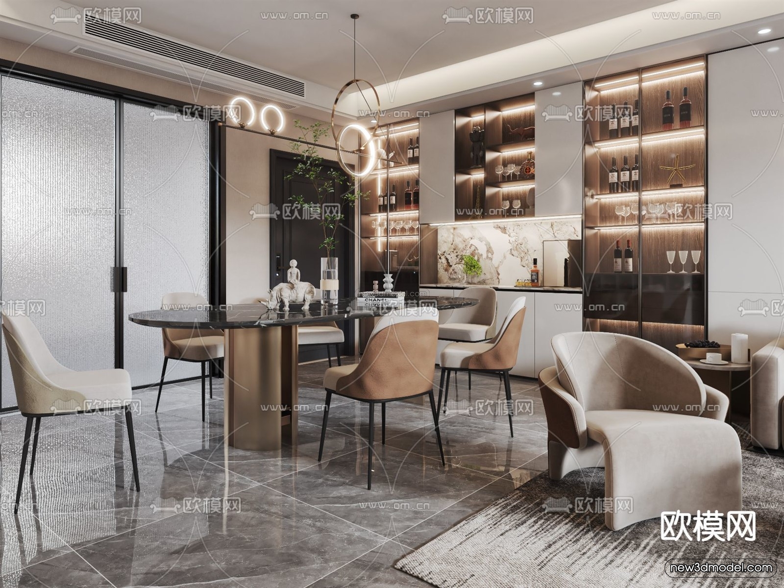 Luxury Style Interior 3D Blocks – Living Room 3D Model – 046 – VRAY - thumbnail 2