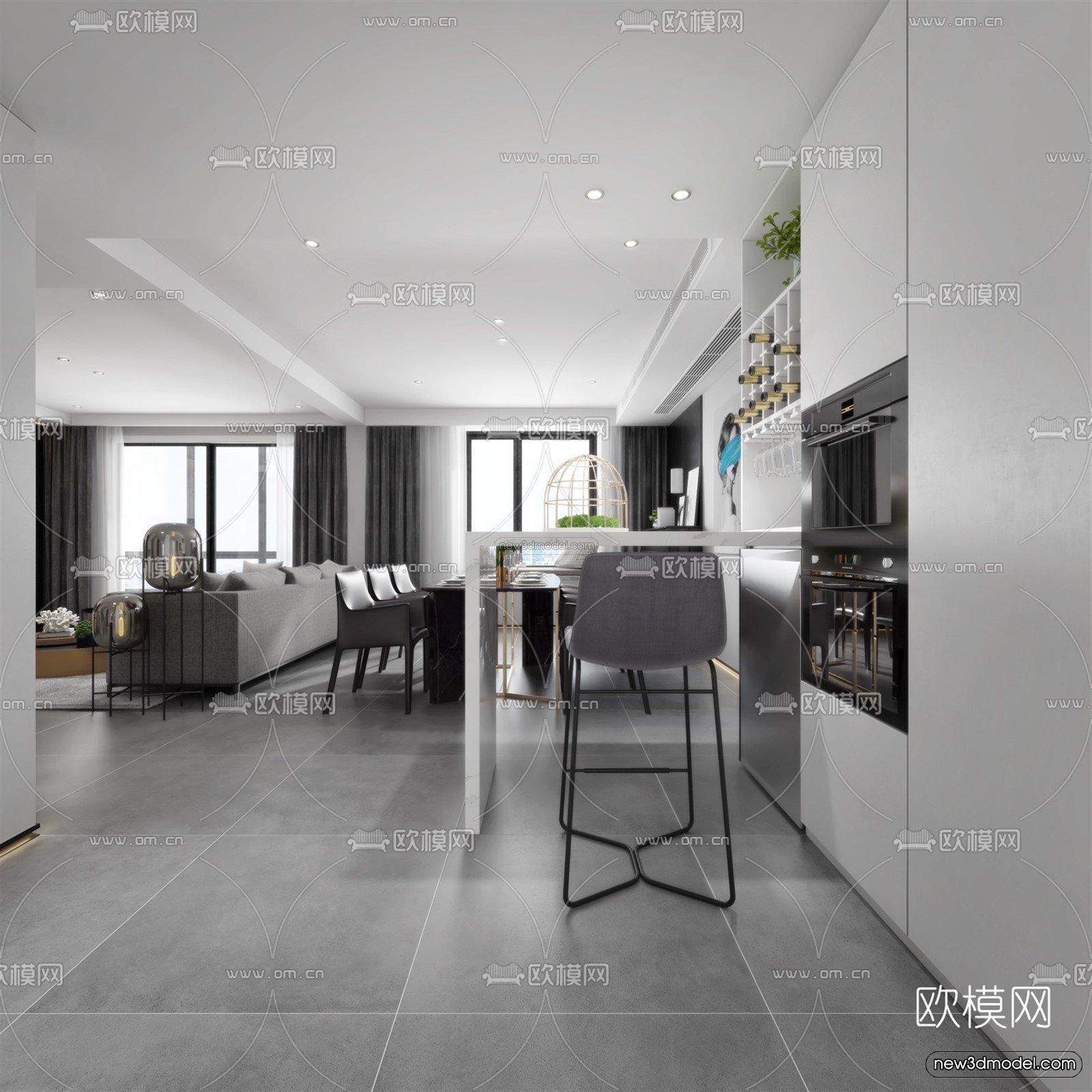 Black – White – Gray Colors Interior 3D Blocks – Living Room 3D Scene – 031 – VRAY - thumbnail 5