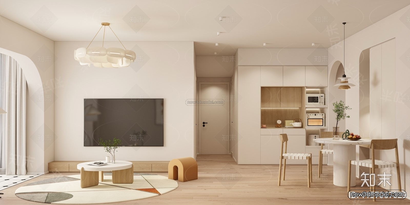 Nordic Style Interior 3D Blocks – Living Room 3D Model – 188 – VRAY - thumbnail 3