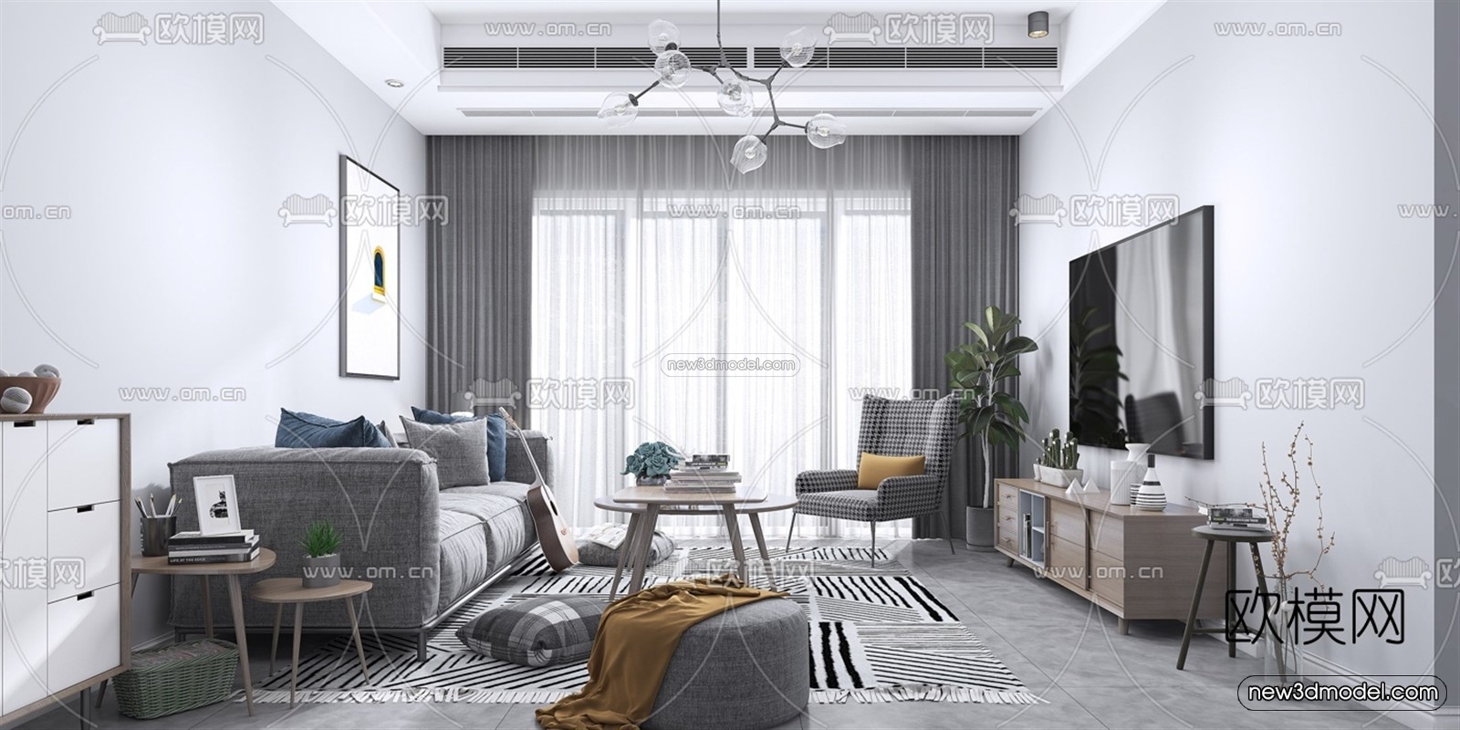 Nordic Style Interior 3D Blocks – Living Room 3D Model – 160 – VRAY - thumbnail 2