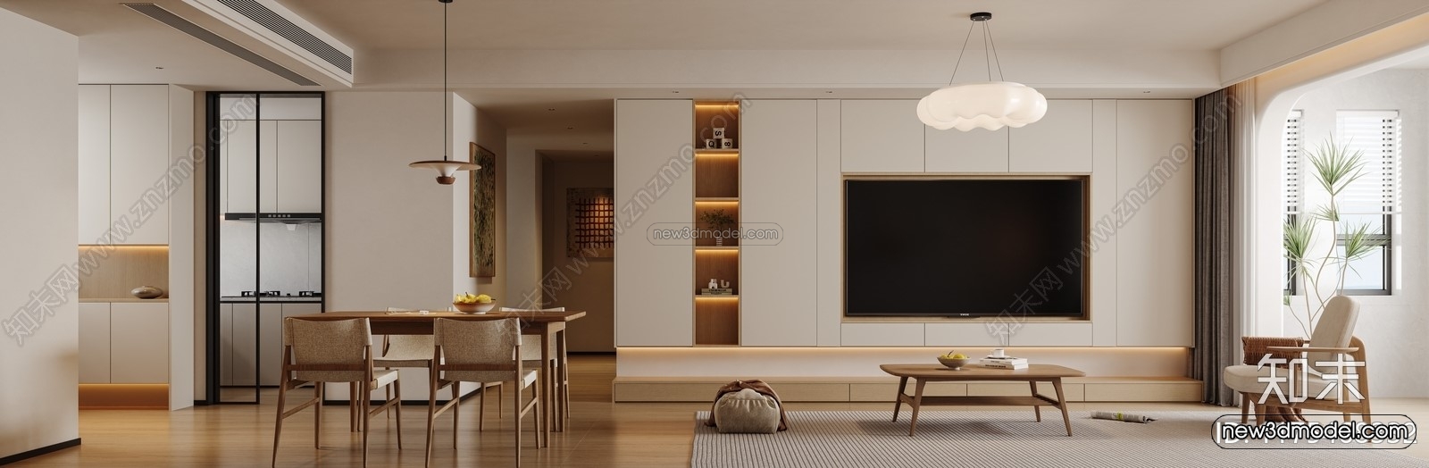 Nordic Style Interior 3D Blocks – Living Room 3D Model – 192 – CORONA - thumbnail 2