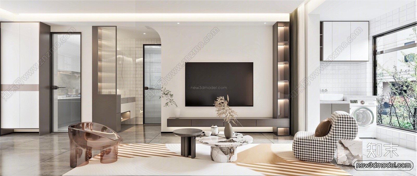 Modern Style Interior 3D Blocks – Living Room 3D Model – 069 – VRAY - thumbnail 2