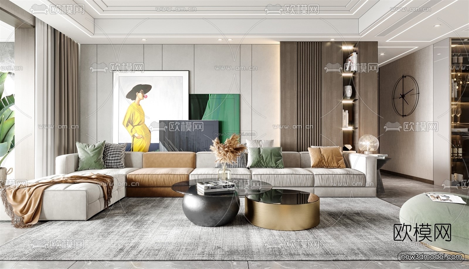 Luxury Style Interior 3D Blocks – Living Room 3D Model – 049 – VRAY - thumbnail 2