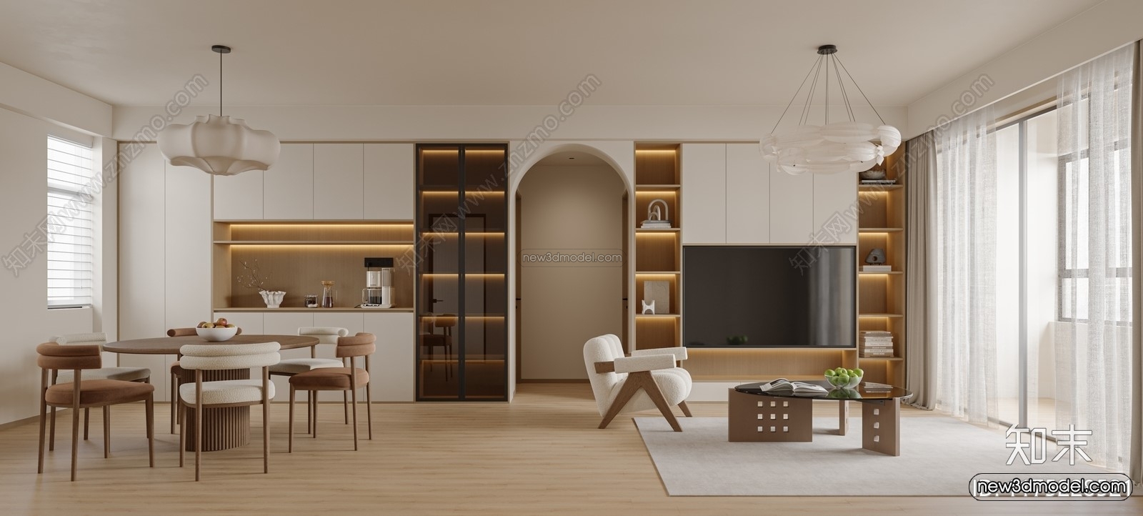 Nordic Style Interior 3D Blocks – Living Room 3D Model – 197 – CORONA - thumbnail 2
